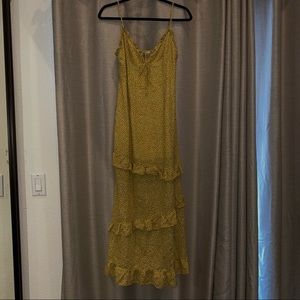 Yellow sundress with leg exposure and adjustable straps